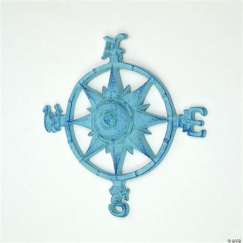 Zeckos Weathered Blue Cast Iron Nautical Compass Rose Wall Hanging Oriental Trading