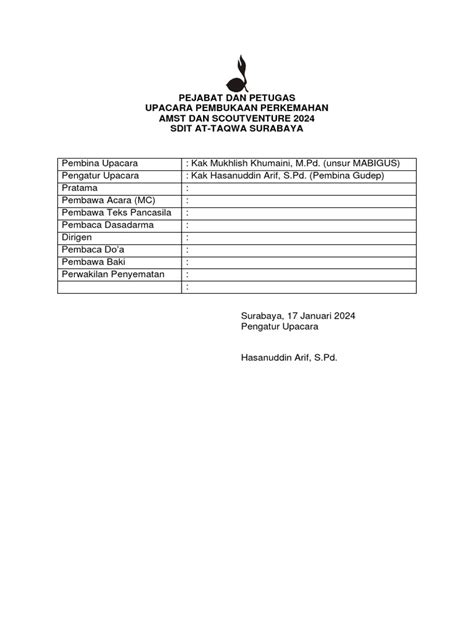 Upacara Pembukaan Dan Penutupan Scoutventure 2024 Pdf