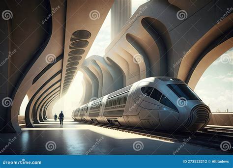 Futuristic Subway System With Sleek And Modern Trains And Futuristic