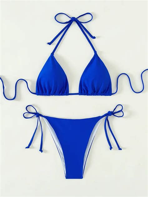 Womens Solid Color Sexy Strap Bikini Set Halter Triangle Temu