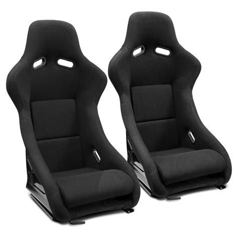 Pair of Fabric Bucket Racing Seats W/Silders-Black | ModifyStreet