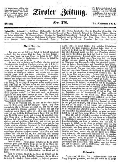 Tiroler Zeitung Wochenblatt für Katholiken 1851 11 24 Europeana