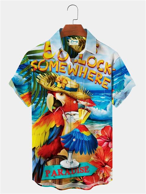 Royaura Holiday Beach Men S Hawaiian Shirts Parrot Cocktail Cartoon