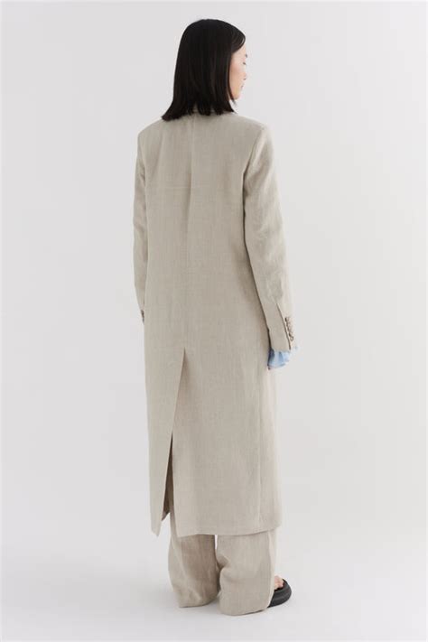 Womens Double Breasted Tailored Linen Coat Laura Pitharas