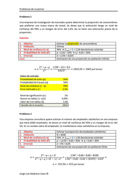 Problemas De Muestreo Resueltos Descargar Gratis Pdf Determinación Del Tamaño De La