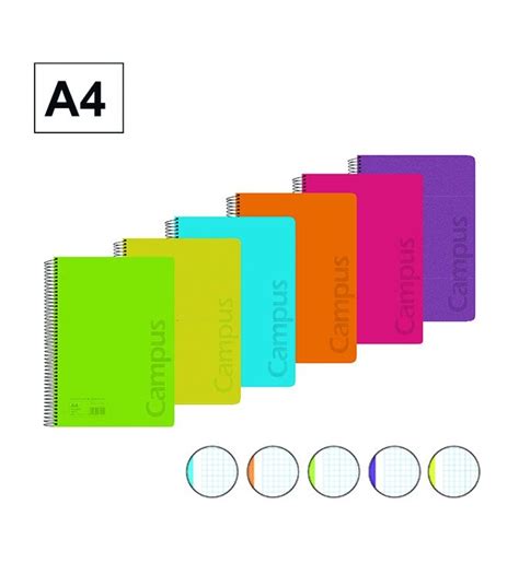 CUADERNO A4 TAPA POLIPROPILENO CUADRO 5MM 120 HOJAS 90 GR SURTIDO