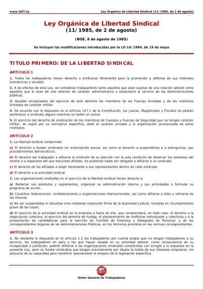 Ley Orgánica de Libertad Sindical UNED