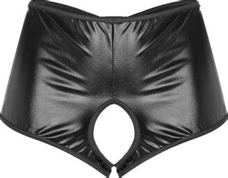 CHICTRY Women S PVC Leather Wet Look Open Crotch Latex Bikini Briefs