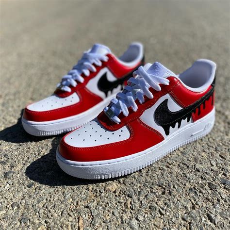 Custom Air Force 1 Red Black Drip | Custom air force 1, Nike signs ...