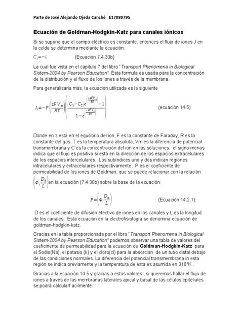 Ecuación De Goldman Resumen Pdf Potencial De Membrana Ciencias Fisicas