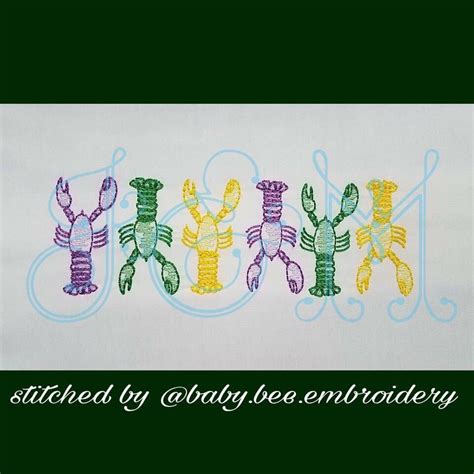 Mardi Gras Crawfish Lobster Sketch Embroidery Design Etsy