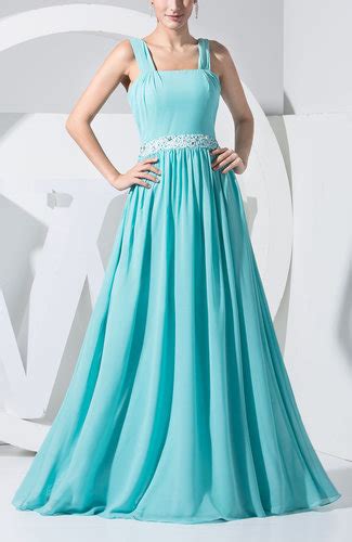 Turquoise Simple Sleeveless Zip Up Chiffon Beaded Evening Dresses