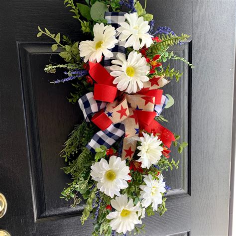 Patriotic Wreath For Front Door Memorial Day Wreath Red Etsy