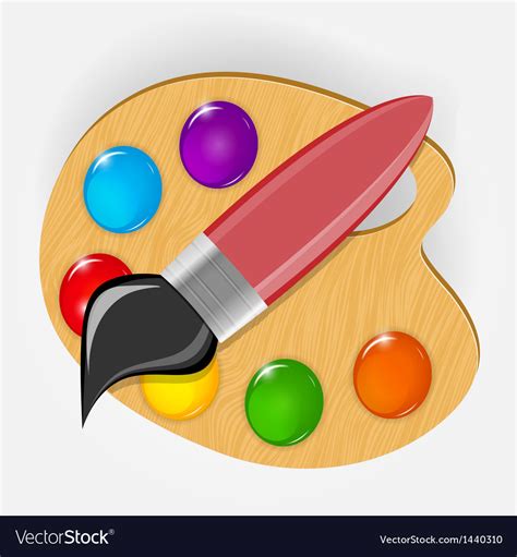 Wooden Art Palette With Paints And Brushe Icon Vector Image