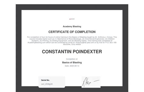 Certificate Of Completion Basics Fo Blasting Ppt