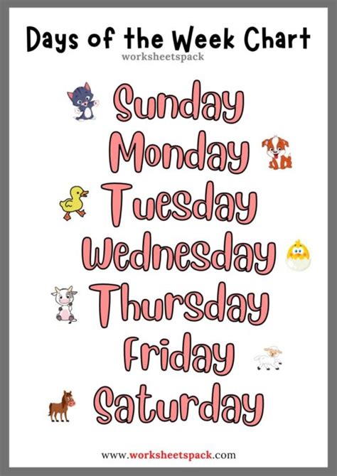 Days of the Week Chart Free Printable - worksheetspack