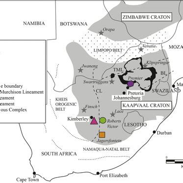 Schematic of the Kaapvaal craton modified after Friese et al. (2003 ...