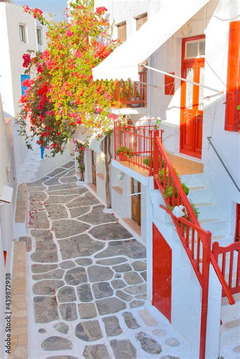 Greece Narrow Streets View In Mykonos Capitol Stock Photo Adobe Stock