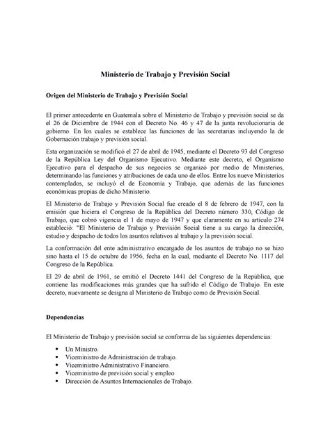 Origen Del Ministerio De Trabajo Y Previsi N Social Ministerio De