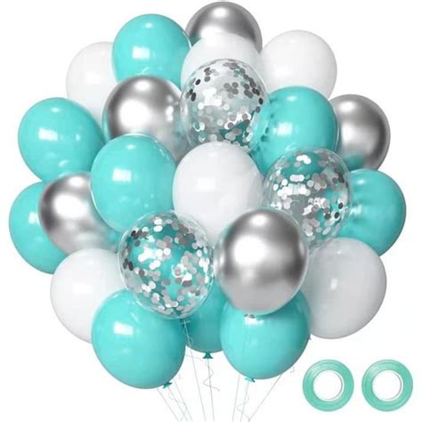 Ballon Bleu Turquoise Et Blanc Argent Pi Ces Cm Ballon H Lium