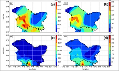 Ad The Spatial Pattern Of The Mean Seasonal Sum Of Precipitation Of