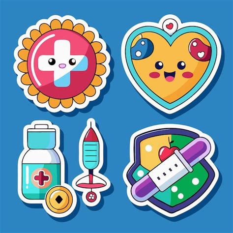 Cute Medical Stickers With Cross Heart Syringe And Shield Premium AI