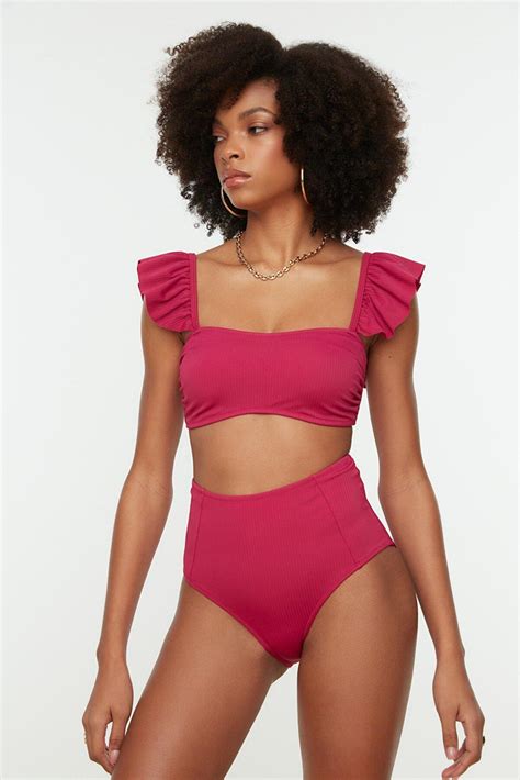 Textured Fabric Bikini Bottom Fuchsia Trendyol Bikinis Superbalist