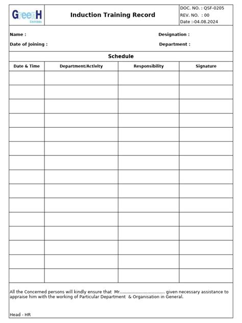QSF-0205 - Induction Training Record | PDF