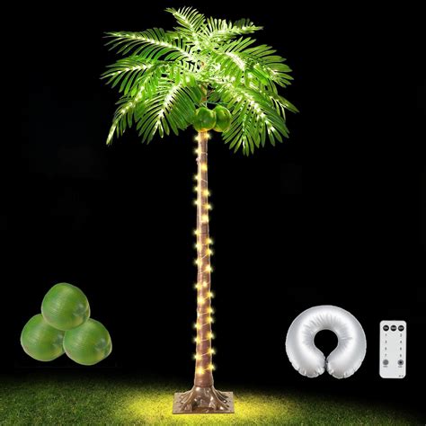 Spurgehom Ft Lighted Palm Tree Led Artificial Palm Tree Decor With