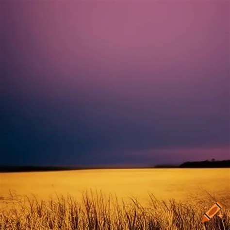 Landscape With Yellow Grass Under Purple Skies On Craiyon