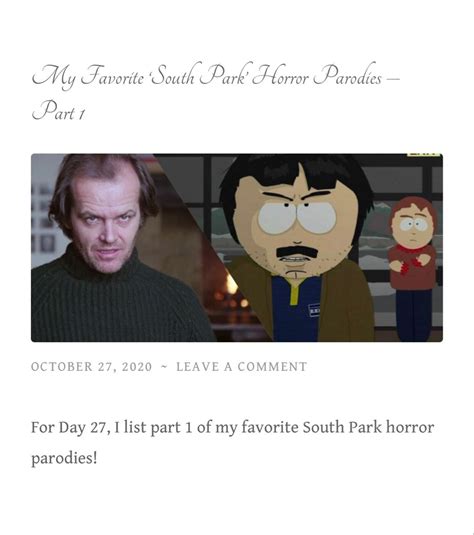 My Favorite ‘South Park’ Horror Parodies – Part 1 | Karli Ray's Blog | South park, Parody, Horror