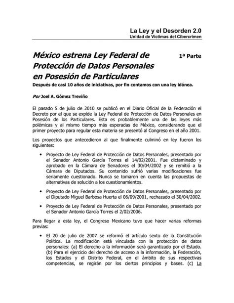 Síntesis y comentarios a la Ley Federal de Protección de Datos