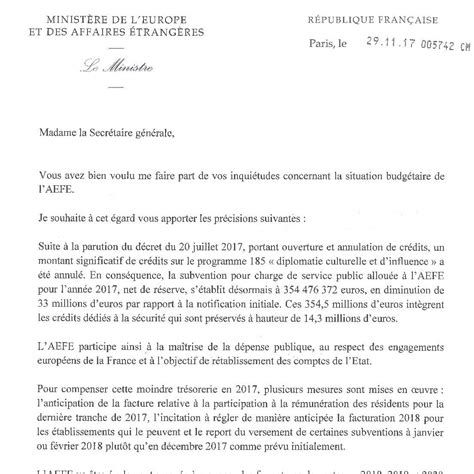 R Ponse Du Ministre Des Affaires Trang Res Sur L Aefe Sgen Cfdt Etranger