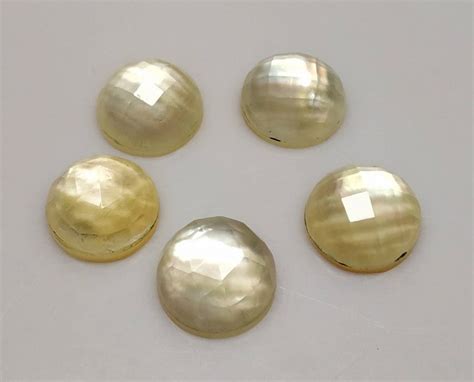 Mother Of Pearl Doublet Quartz Round Cabochon Natural Mother Etsy