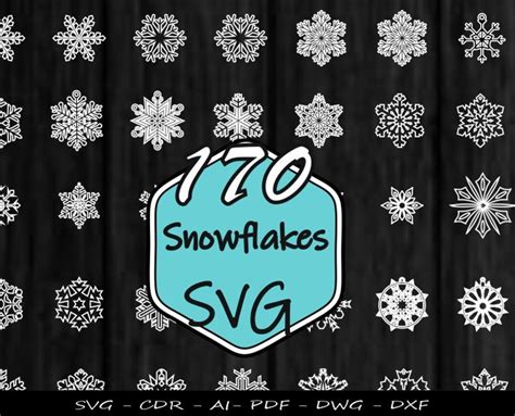 170 Snowflake Svg Bundle Flake Winter Svg Snowflake Clipart Christmas Svg Decor Svg Christmas