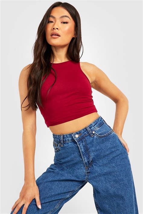 Womens Red Racer Neck Crop Top Boohoo Uk