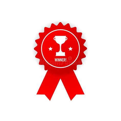 Winner Red Rubber Badge With Red Ribbon On White Background Realistic Object Vector