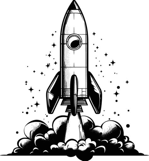 Rocket icon, simple line art with solid black lines on white background ...