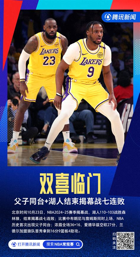 Nba揭幕战：浓眉36 16詹皇父子同台 湖人擒森林狼破7连败魔咒 腾讯新闻