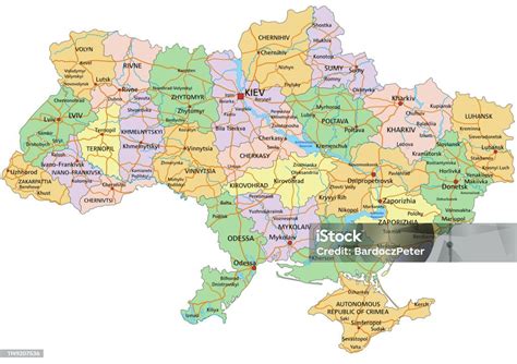 Ukraine Highly Detailed Editable Political Map With Labeling Stock