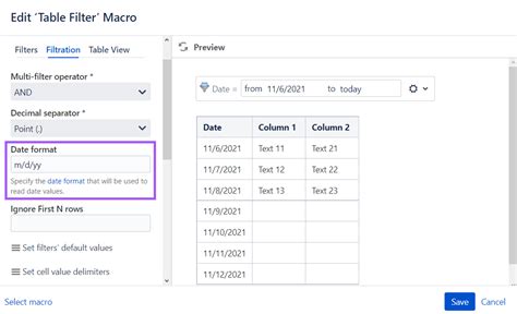 Confluence Table With Dates In Front Of The Column