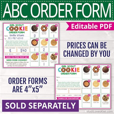 Abc Printable Girl Scout Cookie Lanyard Editable Menu Etsy