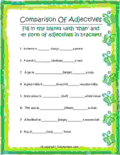 Comparison Of Adjectives Worksheet Grade 2