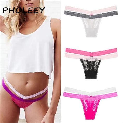 Pholeey 1pcs Mix Color Sexy Thong Patchwork Women Panties Low Rise Lace