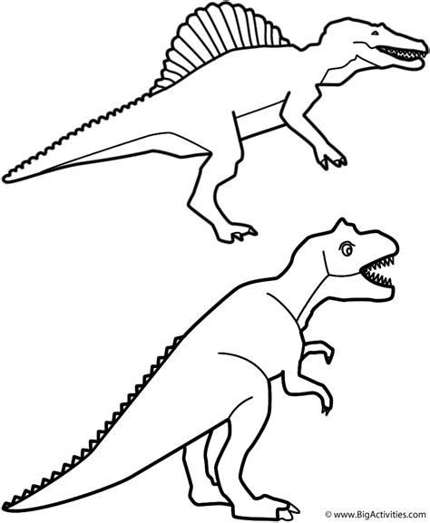 Spinosaurus and T-Rex - Coloring Page (Dinosaurs)