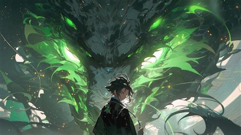 Premium AI Image | an anime and dragon in green