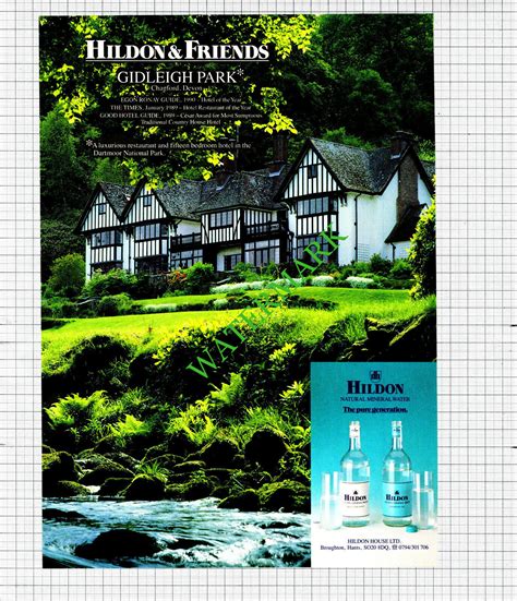 Gidleigh Park Hotel Chagford Devon Hildon Water Advert - 1991 Cutting