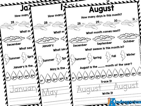 FREE Printable 12 Months of the Year Worksheets for Kindergarten