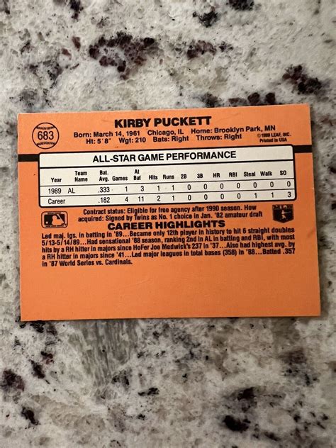 1990 Donruss All Star Game Performance Kirby Puckett ERROR CARD EBay