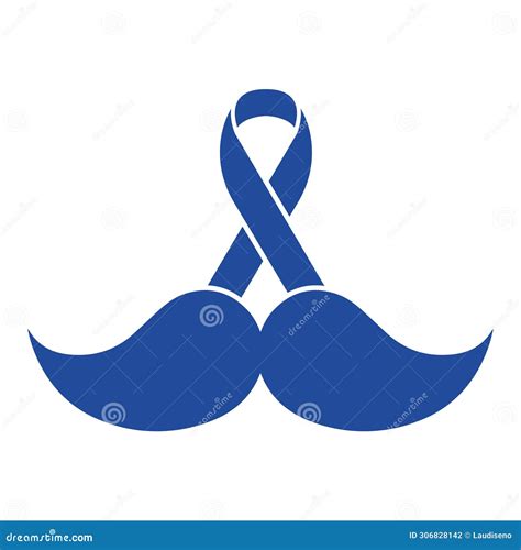 Blue Prostate Cancer Awareness Ribbon With Mustache Icon Vector Stock